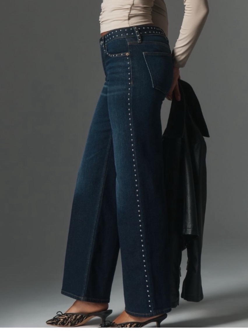 Nwt Anthropologie Re/Done Studded Mid-Rise Wide-Leg Jeans, Size 26